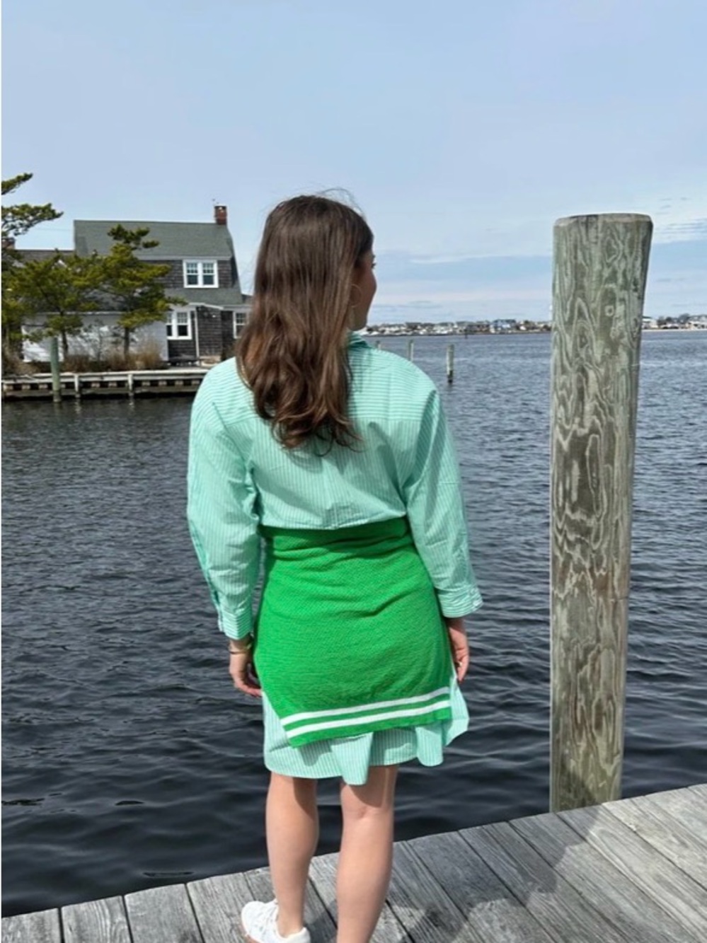 The Burgess Collection “The Striped Oxford Dress” Green & White Size X Small - Picture 4 of 12